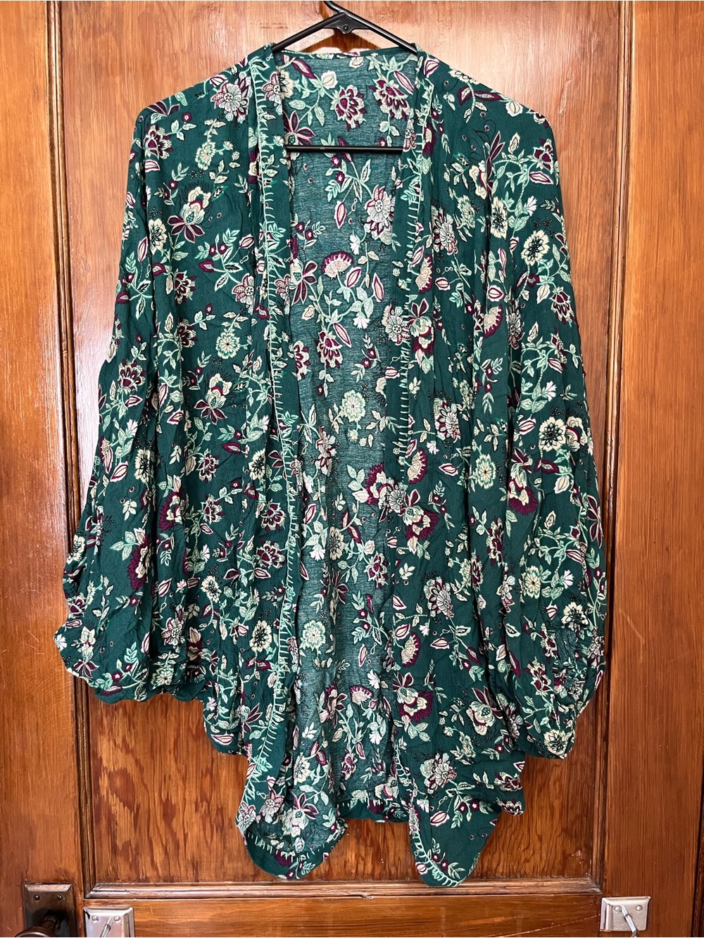 Green Floral Open-Front Tunic Kimono